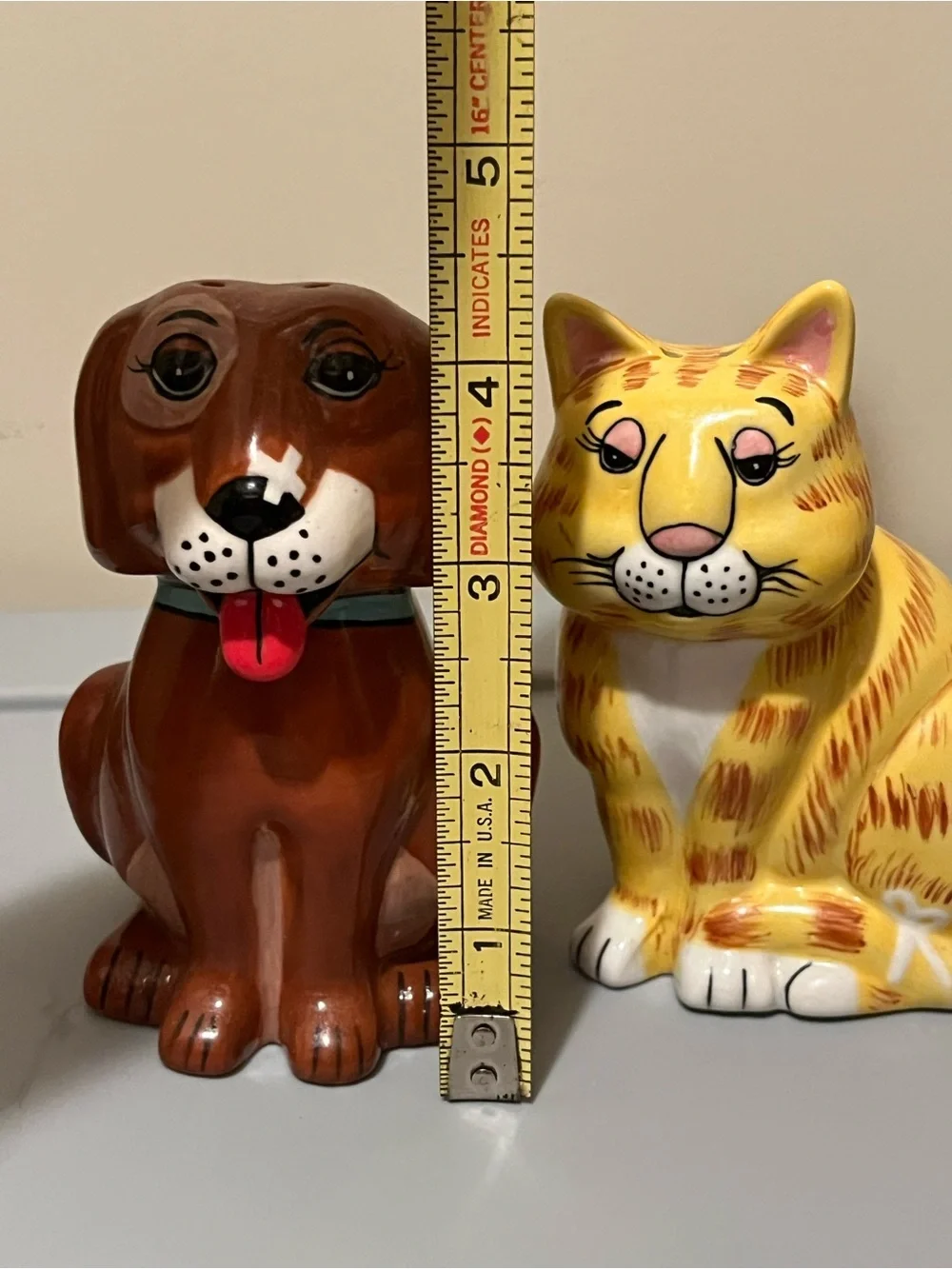 Gary Patterson Ceramic Yellow Tabby Cat and Dog Salt & Pepper Shaker Set